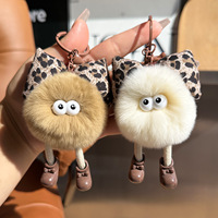 Boule de fourrure de lapin Rex, nœud léopard, pompon oreilles d'elfe, breloque de sac en peluche, porte-clés, jouet mignon et moelleux, accessoires cadeaux