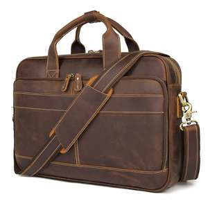 Sac de messager d'affaires de luxe pour hommes sac à main à bandoulière de bureau en cuir de créateur pour hommes porte-documents de voyage en cuir Crazy Horse - Product Image 1