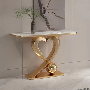 Luxury Love Heart Design Design Entrance <strong>Table</strong> <strong>Gold</strong> Shiny Metal Base Hallway Decorative <strong>Table</strong> Sintered Stone Top <strong>Console</strong> <strong>Table</strong> - Product Image 1