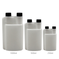 Bouteille en plastique à double chambre à double col pour le dosage et la mesure en HDPE