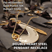 Collier pendentif en acier inoxydable plaqué or double cœur pour les soirées romantiques et les anniversaires
