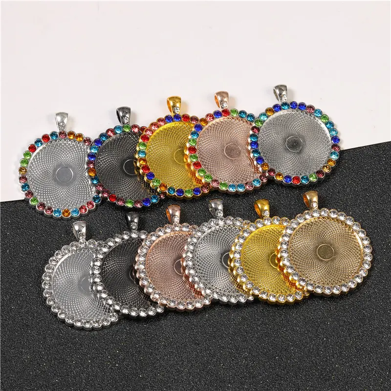 50 Cái 25 Mét Vòng Dát CZ Rhinestone Necklace Keychain Pendant Thiết Cabochon Cameo Cơ Sở Khay Bezel Ngân Hàng Tự Làm Đồ Trang Sức Phát Hiện