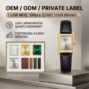 Fabricant de montres à quartz carrées résistantes à l'eau avec bracelet en cuir, cadran carré fin de 9 mm en acier inoxydable, luxe sur mesure pour femmes - Product Image 2