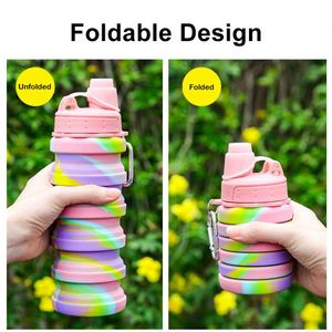 500ML Portable Kids Outdoor Travel Sports Gym Customized Silicone Folding Drinking Cup Insulated Collapsible Hot Water <b>Bottle</b> - Product Image 3