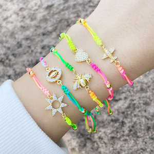 Boho LGTB 18K placcato <span class=keywords><strong>oro</strong></span> cuore ape connettore sole amicizia arcobaleno corda stringa bracciali bambina per gioielli donna - Product Image 2