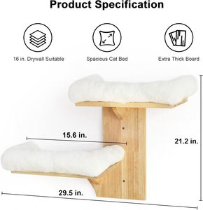 2 étagères murales pour <span class=keywords><strong>chat</strong></span>, style Art Déco, en forme d'arbre, avec coussin moelleux, en bois de caoutchouc massif, adaptées aux cloisons sèches - Product Image 4