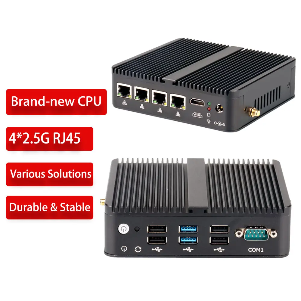 Fansız güvenlik duvarı Cerelon J4125 PFsense 4 Lans 2.5G Intel I225V yönlendirici RS232 COM endüstriyel PC