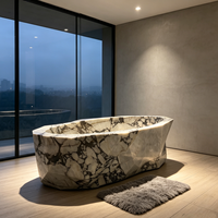 Baignoire autoportante de luxe moderne en marbre Calacatta Viola, forme irrégulière, portable, pour villa et hôtel