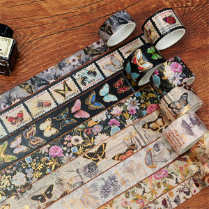 Mr. Paper 2 Designs 17 Pcs / Box Washi Tape Vintage Natural Series Flowers Butterfly Decoration Tape for DIY Kraft Scrapbook