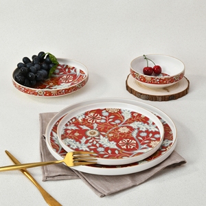 Vintage Gold Rim New Bone China 16 Pcs Flower Decal Dishes Food Salad Soup Plate and Bowls <b>Dinnerware</b> Set for Restaurant Hotel - Product Image 1