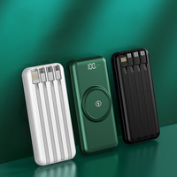 Chargeur portable sans fil 10000mah 20000mah avec affichage LED, chargeur sans fil original, câbles intégrés, batterie externe
