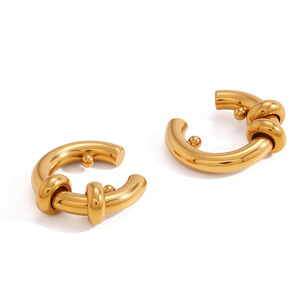 Golden Double Hoop <b>Cuff</b> <b>Earrings</b> Geometric Design For Women Non-Pierced <b>Ear</b> Clips Light Luxury Jewelry - Product Image 4