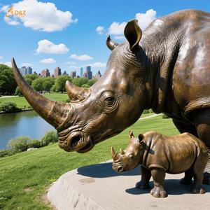 Su misura giardino esterno moderno grande bronzo fusione animale scultura a grandezza naturale di rinoceronte e cuccioli statua in bronzo per arredamento pubblico - Product Image 4