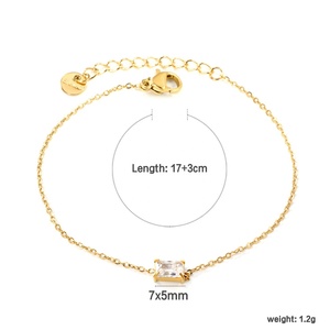 Bracelet à breloques en acier inoxydable plaqué or 18 carats PVD avec zircone rectangulaire, bijoux fantaisie mignons en gros pour femmes - Product Image 2