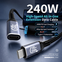 Câble d'extension Type C mâle vers femelle 240W PD à charge rapide, transfert de données haute vitesse 40 Gbps, cordon d'extension Type C tressé