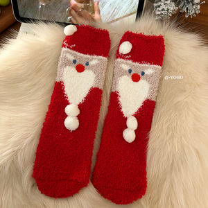 Chaussettes de sol chaudes en velours épais imprimées pour femmes, pour la première neige de Noël, au-dessus du genou - Product Image 3