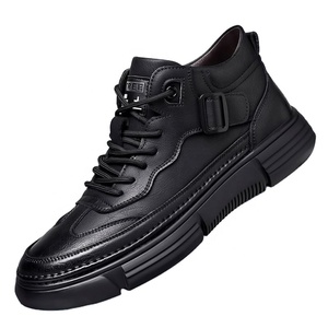 Men Genuine Leather Ankle Boots Round Toe Fleece Lined Polyurethane Midsole Winter Snow Boots Rubber Outsole Hand Stitching - Product Image 1