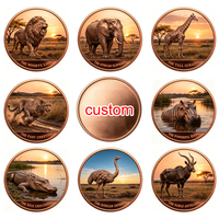 Pièce de monnaie commémorative personnalisée en cuivre pur de 1 once, motif animal sauvage africain, impression UV en relief, fabrication OEM ODM, vente en gros