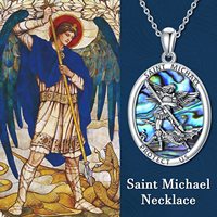 Collier pendentif ovale en argent sterling 925 gravé avec le mot Saint Michel et coquille d'ormeau, bijoux religieux