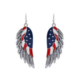 Pendientes de Aleación con Forma de Alas de Ángel y Estrella de Cinco Puntas con Bandera Americana, Adornados con Diamantes de Imitación, Ideales para el <span class=keywords><strong>4</strong></span> de Julio, Día de la Independencia, Navidad y Fiestas - Product Image 1
