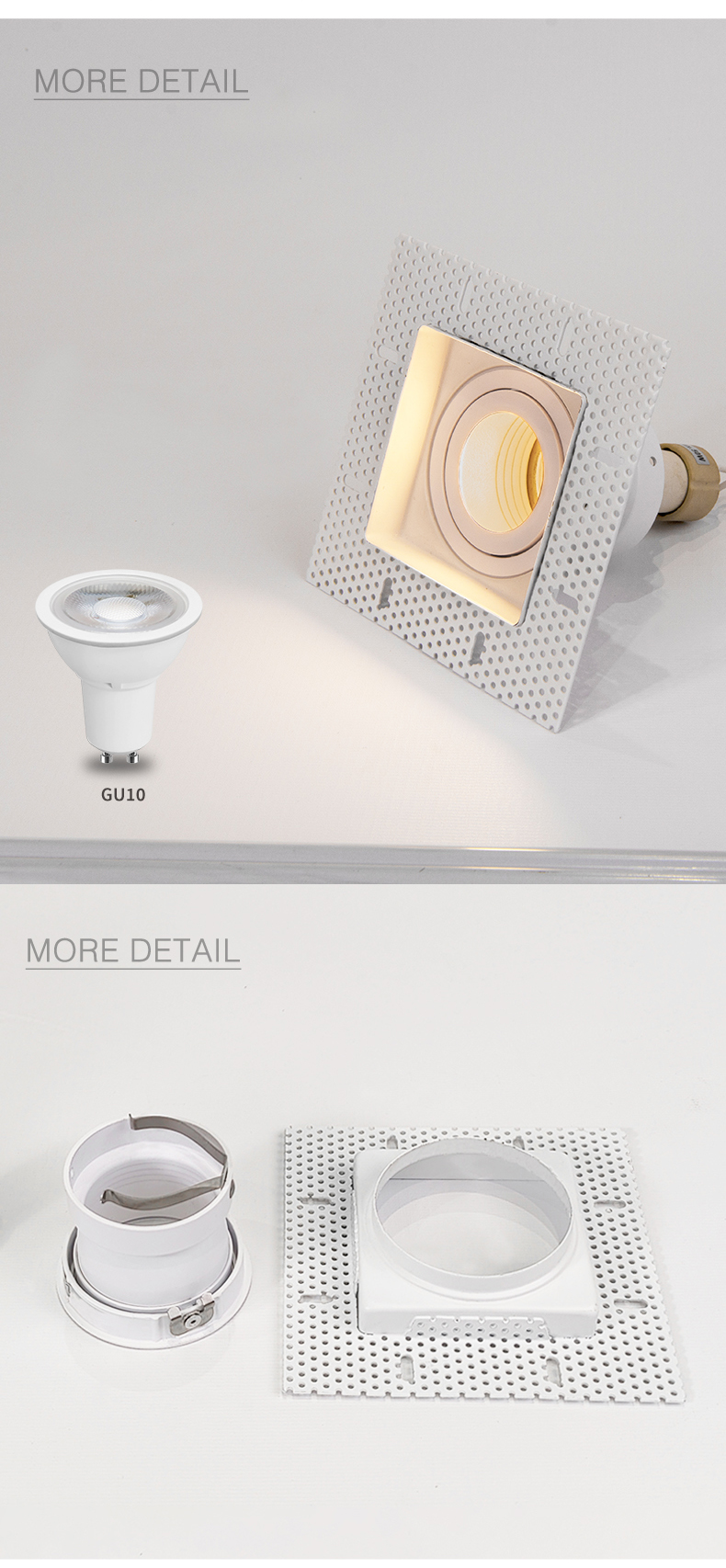 GU5.3 125mm Anti Glare Spotlights Adjustable Trimless Square Recessed Lighting