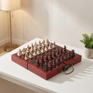 Échiquier pliant en bois 3D antique en terre cuite de Xi'an avec pièces d'échecs, cadeau - Product Image 6