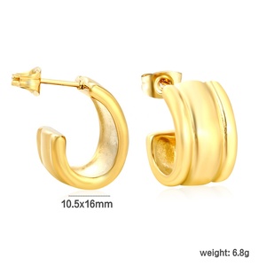 Modernos Pendientes Chapados en Oro de 18K, Joyería de Acero Inoxidable, Geométricos, Gruesos, de Tres Capas, con Textura Triple, para Mujer - Product Image 2