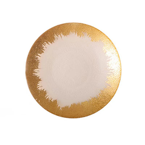 Vajilla Decorativa Elegante de Lujo, Plato Redondo de Vidrio con Borde Dorado de 32/27/21 cm para Servir en Bodas y Fiestas - Product Image 1