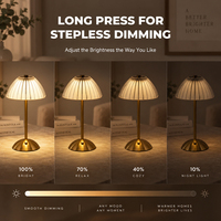 Lampe de table à LED sans fil rechargeable, classique, en métal, luxueuse, à commande tactile, pour la lecture, la décoration de restaurant, de mariage, lampe de chevet à intensité variable