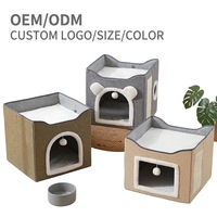 Lit pour chat pliable double couche multifonctionnel en sisal, avec cabane intérieure et boule suspendue, design tendance – Offre spéciale