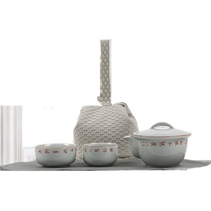 Guanlan Ceramics Portable <b>Tea</b> <b>Set</b> One Teapot Two Cups Traditional Chinese Style Travel Outdoor Use - Product Image 5