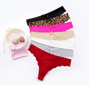 Culottes string sexy en satin de nylon sans couture avec bordure à motif vague pour <span class=keywords><strong>jeunes</strong></span> filles - Product Image 1