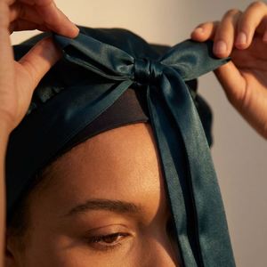Fashion Non Elastic Wrap Around Satin Sleep Cap Double Layer Bonnet with Long Ribbon <b>Straps</b> <b>Adjustable</b> Hair Protector for Shower - Product Image 2