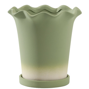 Vaso in Ceramica Verde Oliva Sfumato Traspirante e Assorbente con Vassoio per il Controllo delle Radici <span class=keywords><strong>Design</strong></span> Elegante per la Coltivazione - Product Image 3
