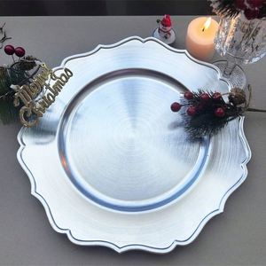 Assiette de Présentation Électroplaquée en PP Style Floral 33cm pour Mariage, Décoration de Table Or Argent - Product Image 1