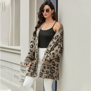 2020 di autunno di Inverno Delle Signore Sexy Della Stampa Del Leopardo <span class=keywords><strong>Maglia</strong></span> Cardigan Lungo Maglione Delle Donne - Product Image 1