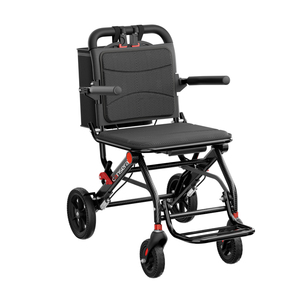 Kit de voyage pour fauteuil roulant aspect carbone, en alliage d'aluminium, avec roues arrière alvéolées de 8 pouces, coussin en maille respirante, poignée de traction et sac à dos - Product Image 1