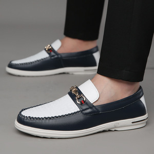 Mocassins en cuir orange pour hommes, bout rond, doublure en mesh, semelle EVA, respirants, à enfiler, chaussures décontractées d'automne - Product Image 4