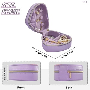 Hawaiian Lei Flower Custom Heart-Shaped Leather Velvet <b>Mini</b> Purple Travel Jewelry <b>Box</b> Girl's Gifts Small Jewelry Organizer Case - Product Image 4