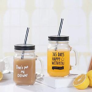 Một không thể phá vỡ tùy chỉnh bán buôn glass mason jar với xử lý và mũ cho nước giải khát uống - Product Image 3