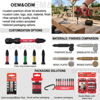 TOOLJOY Embout de tournevis industriel PH2 en acier S2 de 75 mm, zone de torsion rouge, embout magnétique à impact hexagonal 1/4 pour accessoire de perceuse