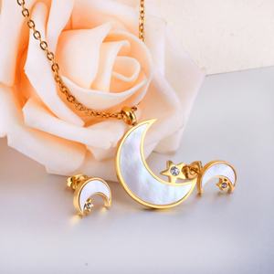 Boucles d'oreilles pendantes en acier inoxydable au design tendance, avec coquillage et cristal, ensemble de bijoux de mariée - Product Image 5