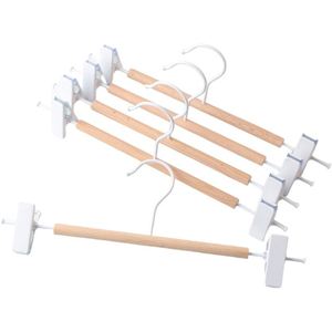 Natural Wooden Pants <b>Hangers</b> With White Clips Skirt <b>Hangers</b> for Woman Clothes Shop <b>Hanger</b> With Non Slip Bar - Product Image 1