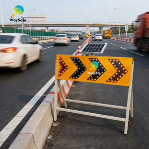 Señal de Tráfico Desmontable de Aluminio para Construcción de Carreteras con Flechas Izquierda/Derecha 1200x400, Indicador de Doble Flecha Intermitente LED Solar - Product Image 1