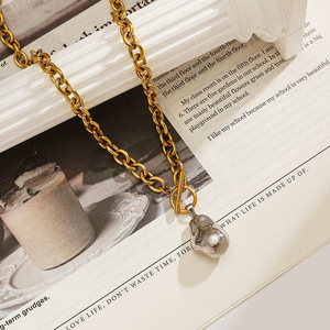 Collier en acier inoxydable avec pendentif perle baroque plaqué or 18 carats, fermoir OT, bijoux de mode pour les loisirs - Product Image 1