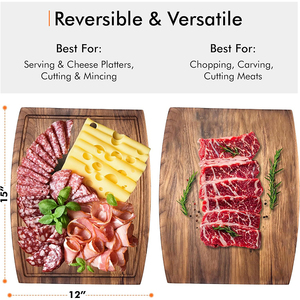 Planche à découper en bois d'acacia épaisse et grande, 2 pièces, avec pieds antidérapants, rainure pour jus et poignées - Product Image 3