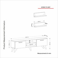 Meuble TV Ayden en aggloméré de luxe exclusif, design moderne avec panneaux en bois, finition marbre et noyer, fabriqué en Turquie, idéal pour salon et hôtel