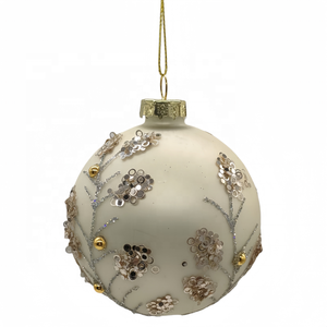 Hand-made White <strong>Matt</strong> Christmas Glass <strong>Ball</strong> With Sequins Pattern Xmas Decorations Hanging Xmas Tree Ornament Bauble - Product Image 6