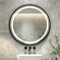 Miroir LED tactile argenté, design moderne éclairé pour salle de bain, salon de maquillage, salon, villa, avec cadre en alliage d'aluminium