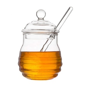 Low MOQ Food Safe Top Grade Glass Honey Jar Jam Jar with Cover and Dipper